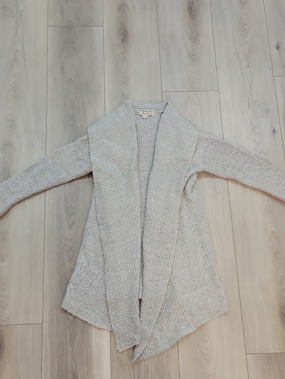 Light Gray Open-Front Shawl Collar Cardigan Sweater